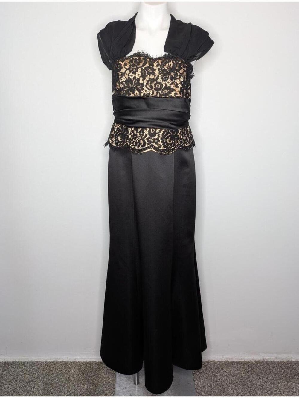 Vintage Jim Hjelm Black Tan Lace Evening Maxi Gown 14